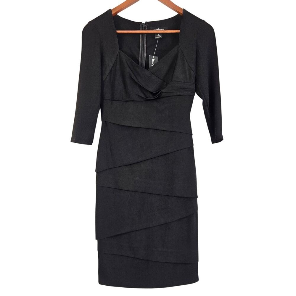 NWT White House Black Market Slimming Tiered Black Dress Corporate Chic Size 0